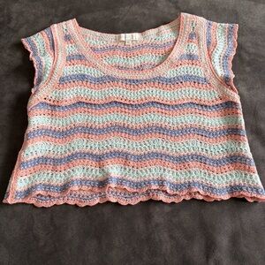 Rebellion Crochet Knit Tank Top Boho Festival Pastel Size M